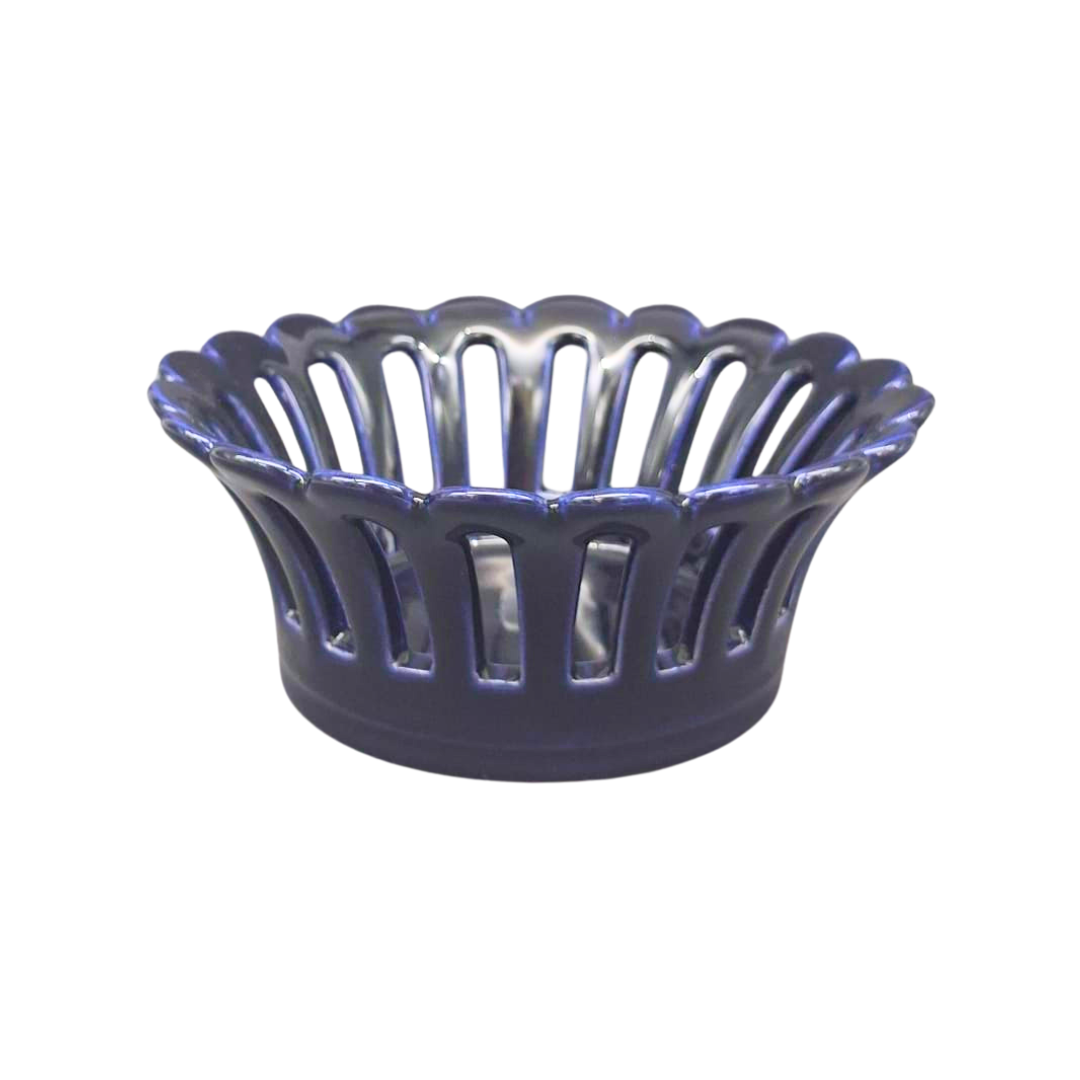 Malicorne openwork basket in navy blue glaze