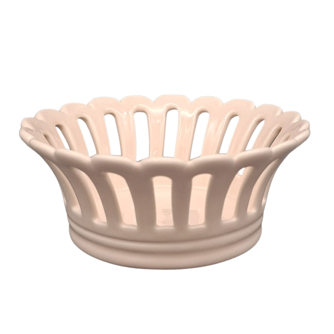 Handmade Malicorne openwork basket in pale pink glaze
