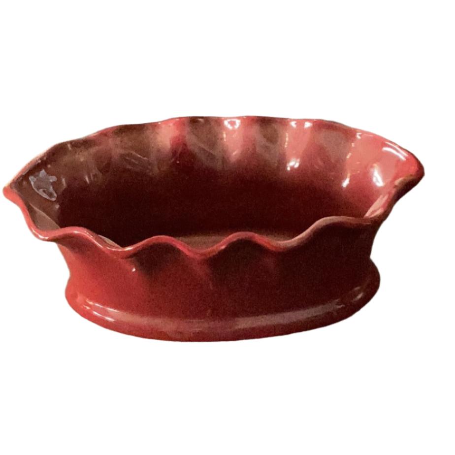 Burgundy oval scalloped earthenware planter