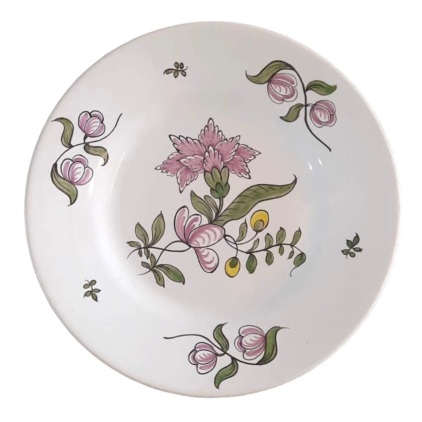 Plain rim plate in blue white glaze with Samadet Carnation decor