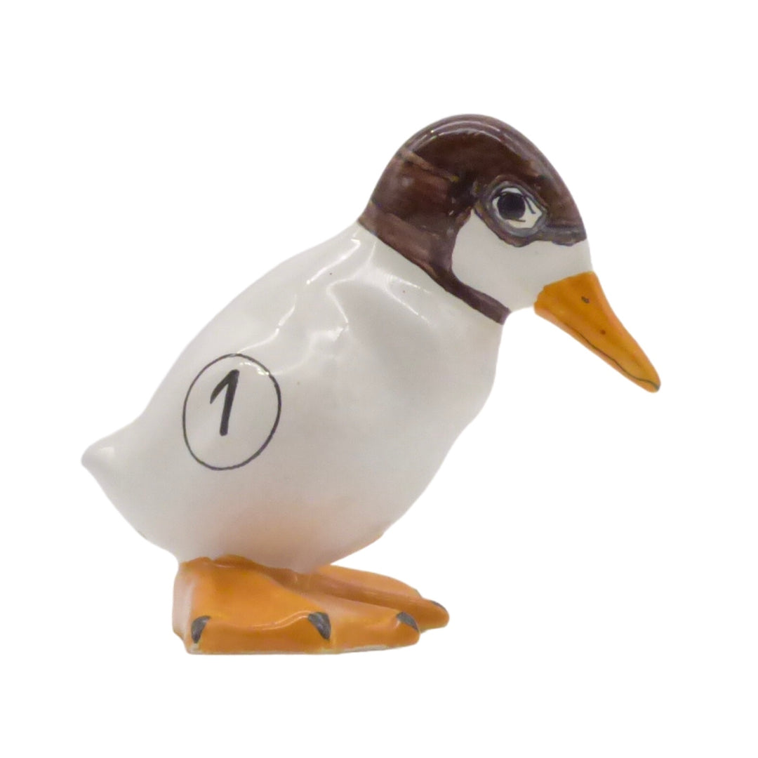 Hand painted Racing Duck No 1 figurine handmade ceramic duck