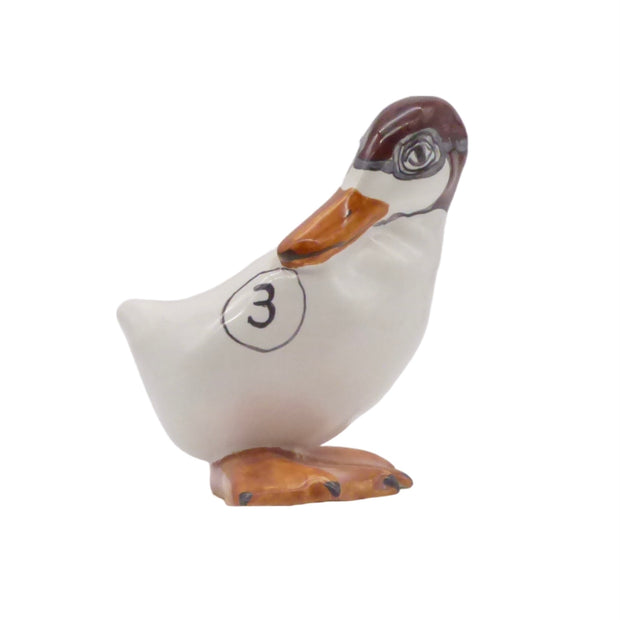 Ceramic duck with a racing helmet by Bourg-Joly Malicorne
