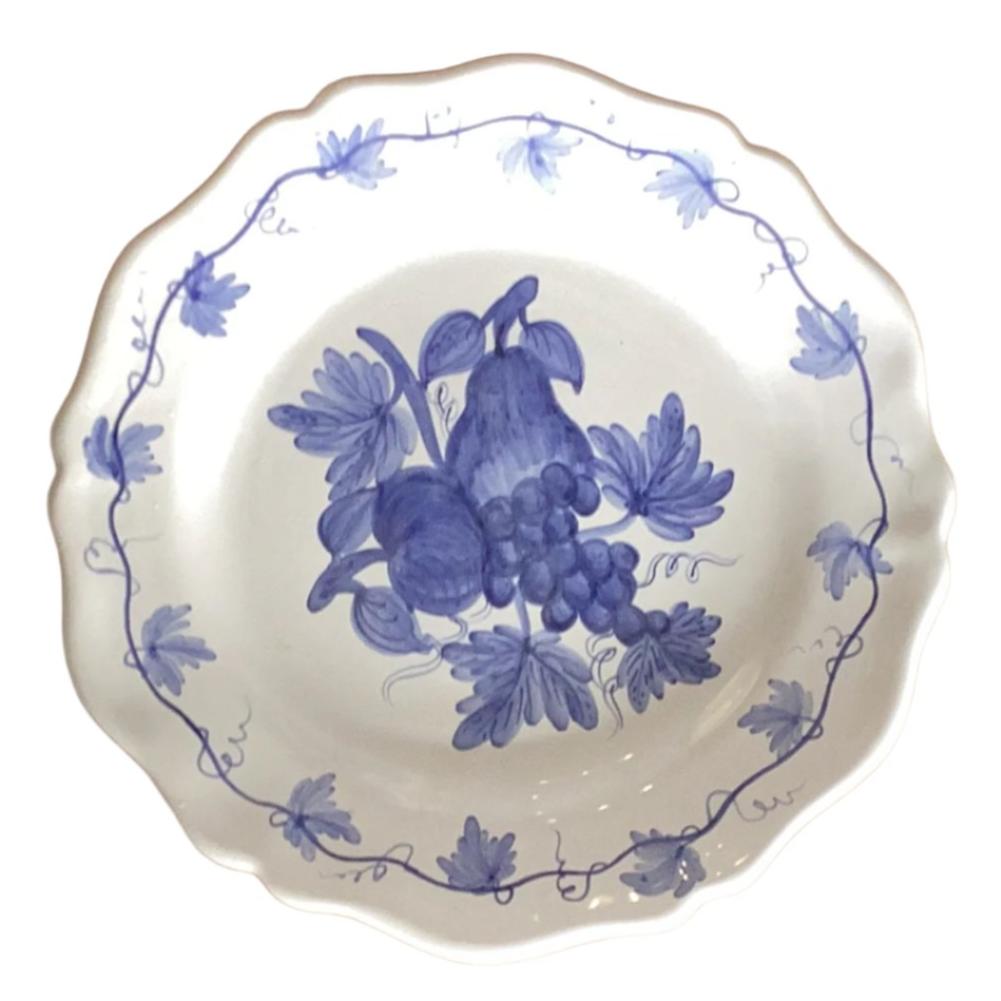 Scalloped Edge Round Feston serving plate with Belle Helene monochrome blue decor
