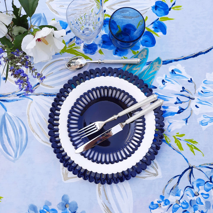 Blue and white Bourg-Joly Summer table setting