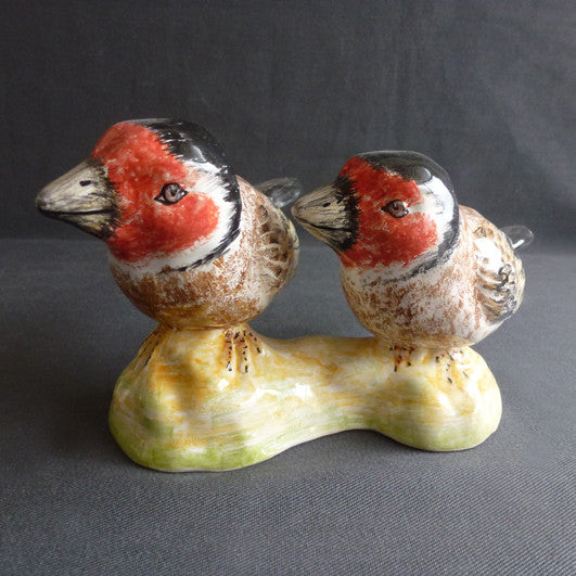 Earthenware pair of Goldfinches