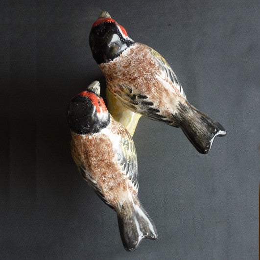 Earthenware pair of Goldfinches