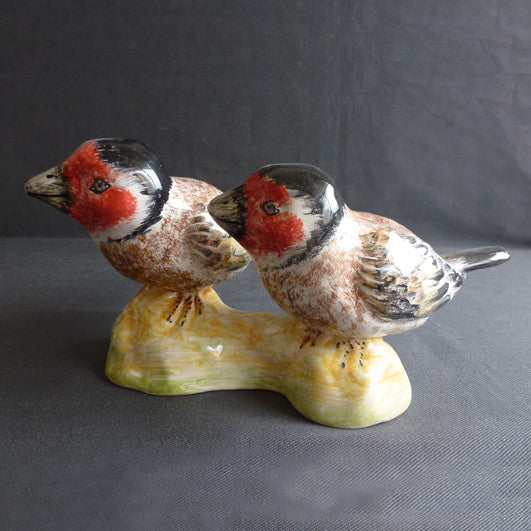 Earthenware pair of Goldfinches