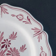 Feston Plate with hand painted decoration Antique Fleurs 88 monochrome raspberry