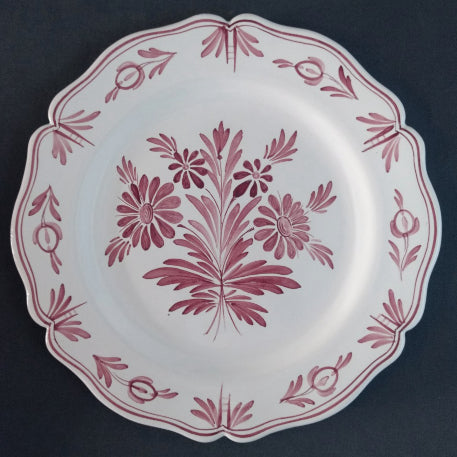 Feston Plate with hand painted decoration Antique Fleurs 88 monochrome raspberry
