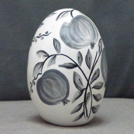 Egg with Antique Fruits monochrome grey hand painted decoration