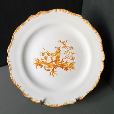 Feston plate with hand painted Chinoiserie 5 'The Fisherman' monochrome Yellow decoration