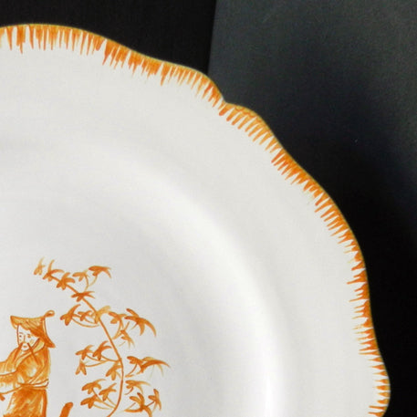 Feston plate with hand painted Chinoiserie 5 'The Fisherman' monochrome Yellow decoration