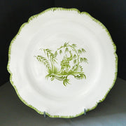 Feston plate with hand painted Chinoiserie 1 'The Merrymaker' Monochrome Green decoration