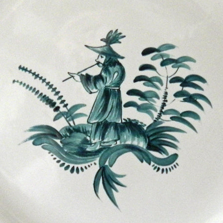 Feston plate with hand painted Chinoiserie 3 'The Pipe Smoker' monochrome Turquoise decoration