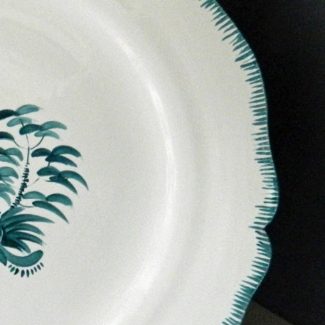 Feston plate with hand painted Chinoiserie 3 'The Pipe Smoker' monochrome Turquoise decoration