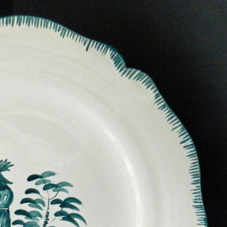 Feston plate with hand painted Chinoiserie 3 'The Pipe Smoker' monochrome Turquoise decoration