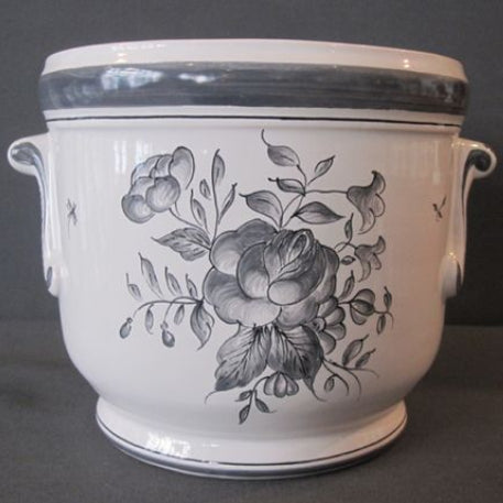 Anses anciennes planter with hand painted Strasbourg monochrome grey decoration