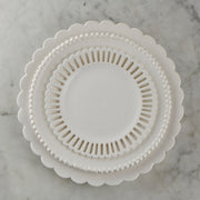 Chevet Pleine dinner plate, Perles salad plate and Bourg-Joly ajouree or openwork dessert plate by Bourg-Joly Malicorne