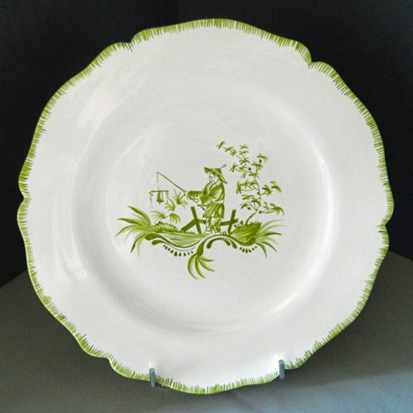 Feston plate with hand painted Chinoiserie 5 'The Fisherman' monochrome Green decoration