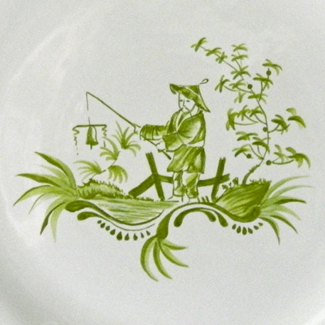 Feston plate with hand painted Chinoiserie 5 'The Fisherman' monochrome Green decoration