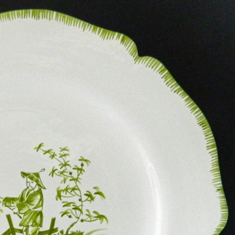 Feston plate with hand painted Chinoiserie 5 'The Fisherman' monochrome Green decoration