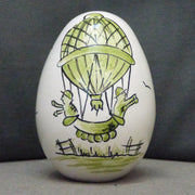 Egg with Mongolfière monochrome green hand painted decoration