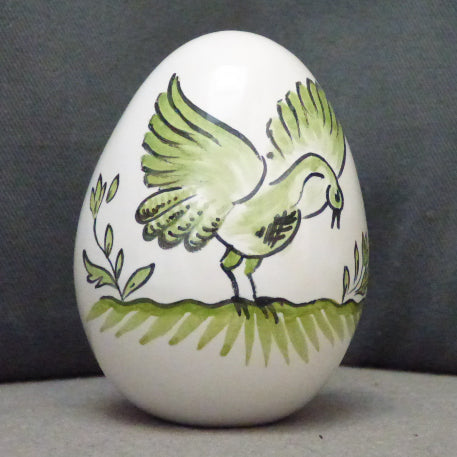 Egg with Moustiers Bird monochrome green hand painted decoration
