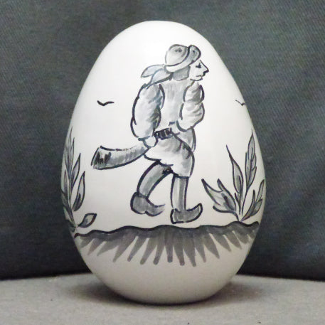 Egg with Moustiers monochrome grey 2 hand painted decoration