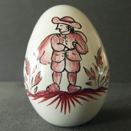 Egg with Moustiers monochrome red hand painted decoration