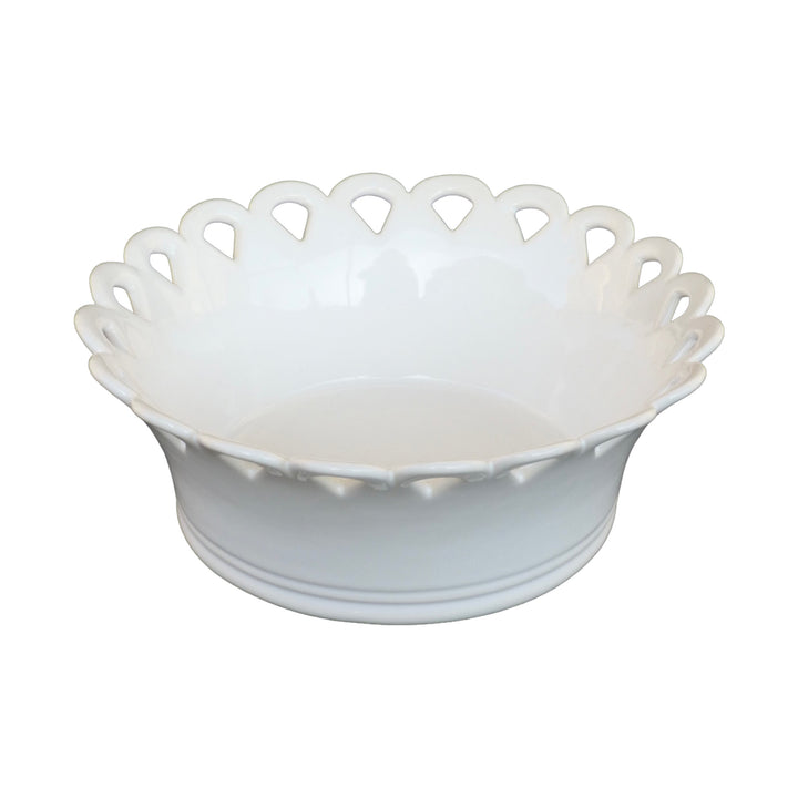 Round Malicorne Eventail Fan bowl in white with fan shaped cut outs