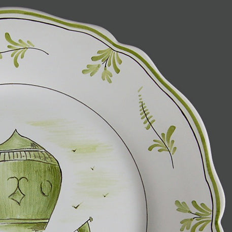 Feston plate with Montgolfière 3 Green hand painted decoration