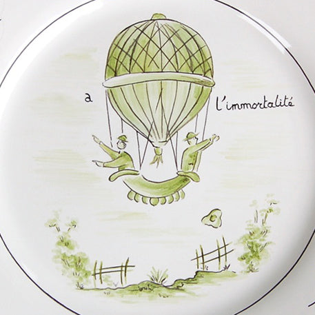 Feston plate with Montgolfière Green - A l'immortalité hand painted decoration