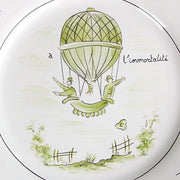 Feston plate with Montgolfière Green - A l'immortalité hand painted decoration