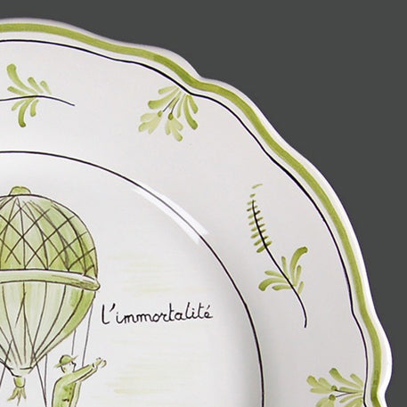 Feston plate with Montgolfière Green - A l'immortalité hand painted decoration