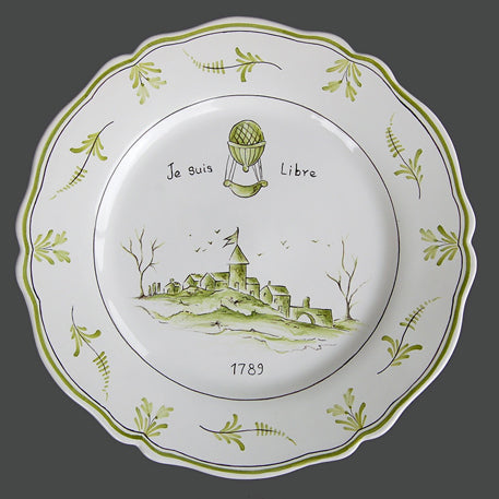Feston plate with Montgolfière Green - Je suis libre hand painted decoration