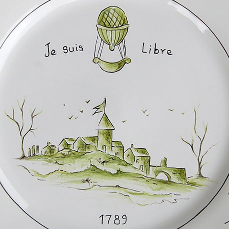 Feston plate with Montgolfière Green - Je suis Libre hand painted decoration