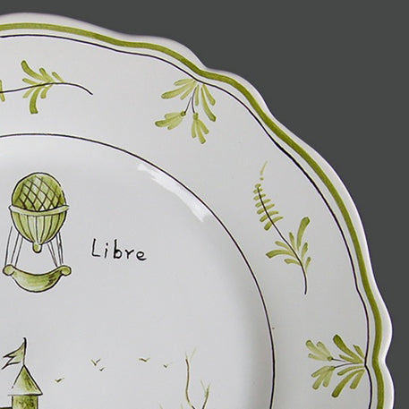 Feston plate with Montgolfière Green - Je suis Libre hand painted decoration