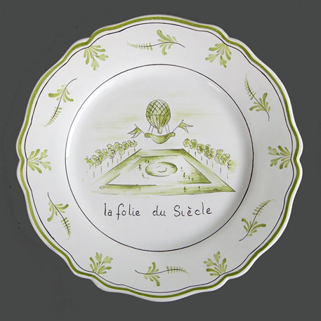 Feston plate with Montgolfière Green - La folie du Siècle hand painted decoration