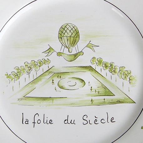 Feston plate with Montgolfière Green - La folie du Siècle hand painted decoration