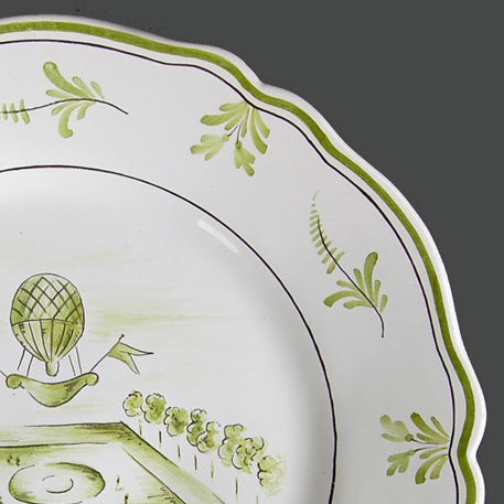 Feston plate with Montgolfière Green - La folie du Siècle hand painted decoration