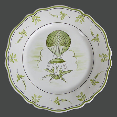 Feston plate with Montgolfière 2 Green hand painted decoration