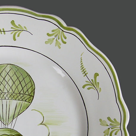 Feston plate with Montgolfière 2 Green hand painted decoration