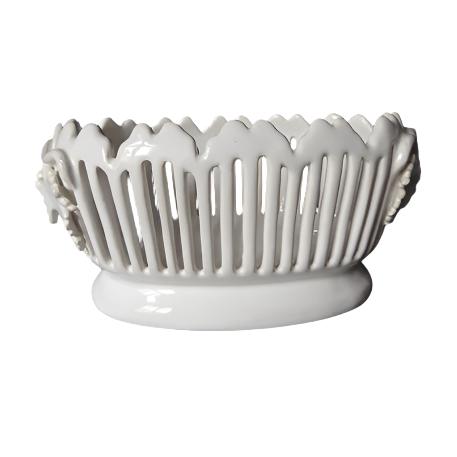 Earthenware openwork oval planter with grape embossed