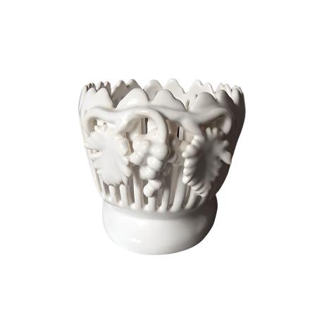 Openwork Oval planter with serrated edge and grape decoration