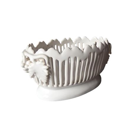 Openwork Oval planter with serrated edge and grape decoration