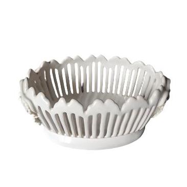 Openwork Oval planter with serrated edge and grape decoration