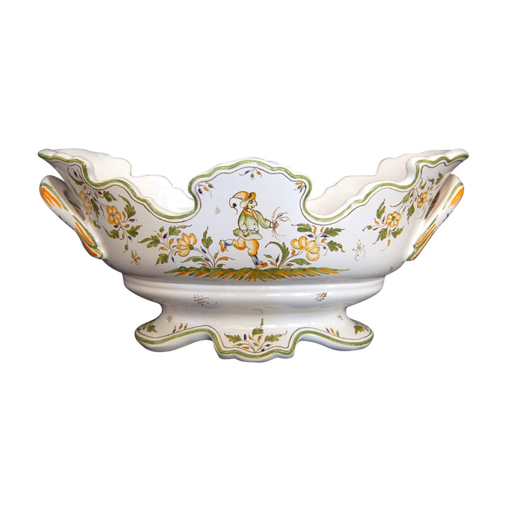 Oval Medici vase with hand painted Moustiers decoration