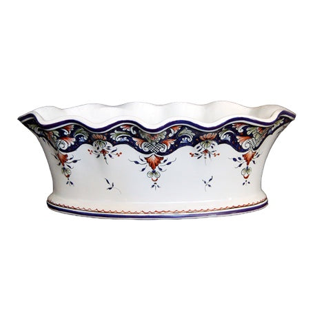 Oval scalloped planter hand painted decor Rouen