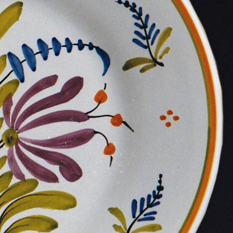 Plain Rim Plate with Antique Flowers 2 hand painted decoration