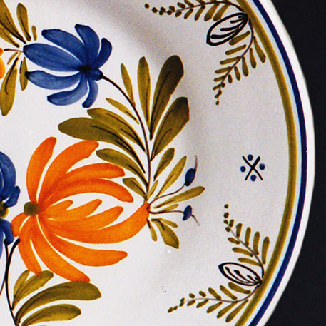 Plain Rim Plate with Antique Flowers 93 hand painted decoration